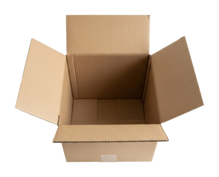 Unboxing a cardboard box home still life top view storage