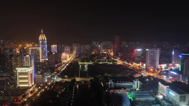 Xining City Nightscape - Aerial Urban Photography with Illuminated Skyline