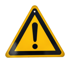 Caution sign alerting drivers of hazards on road urban environment