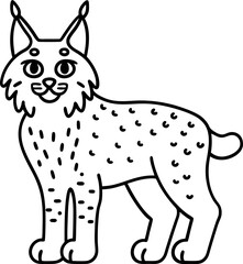 Fototapeta premium smiling lynx outline cute wild cat illustration for children, animal coloring page design