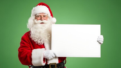 Naklejka premium Santa Claus Holding a Blank Sign on Green Background