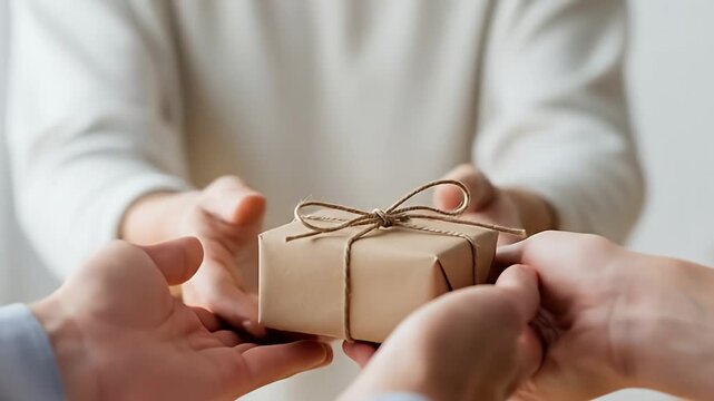 A person giving a gift to another person.