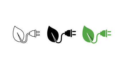 Eco-friendly power symbol. green energy concept with leaf and electric plug vector icon art