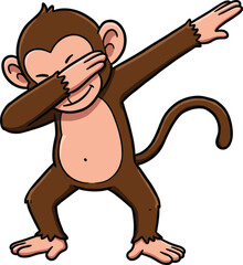 Dabbing cartoon monkey, funny animal pose, dance move illustration, playful character vector, meme-inspired design, children’s art, faceless style concept