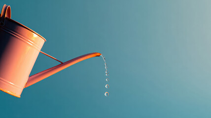 Close-up of a pink watering can pouring water
