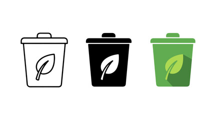 Eco-friendly recycle bin icon set for waste management and environmental sustainability concept