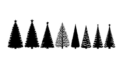 Obraz premium Collection of diverse christmas tree silhouettes, holiday vector icons, festive evergreen fir shapes