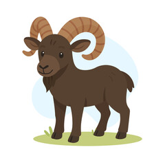 Cartoon mouflon vector illustration. Cute mouflon isolated on white background.