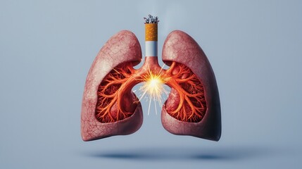 A visual representation of lungs intertwined with a cigarette, symbolizing the harmful effects of smoking on respiratory health.