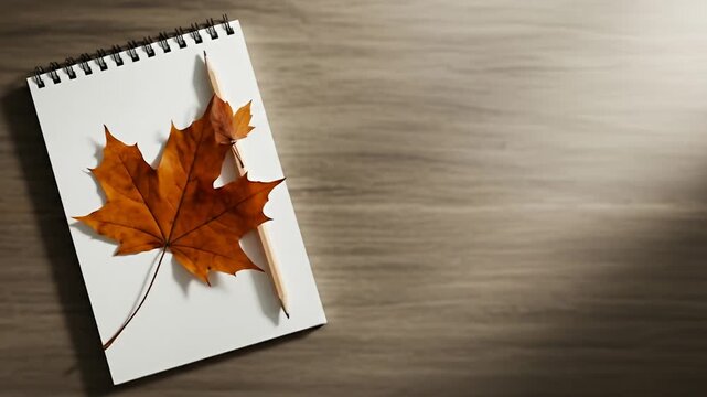 Autumnal Inspiration - Maple Leaf and Pencil on a Notebook.