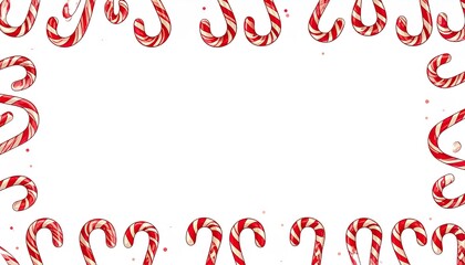 Festive Christmas Candy Cane Border Frame with Red and White Stripes.