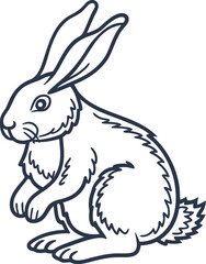 Obraz premium outline illustration of a sitting rabbit stylized hare with long ears and fluffy fur in simple line art