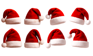 Red Santa Hat Pack Classic Christmas Fur Trim Cap Collection PNG Transparent Background
