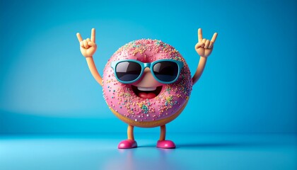 Rock on with this fun-loving donut character, spreading joy and sweetness in a vibrant, playful design that brings a smile to anyone's face