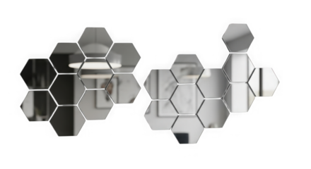Hexagonal mirror wall decals isolated on transparent background