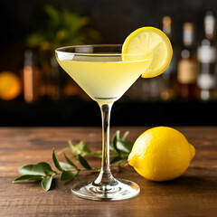Refreshing Lemon Cocktail in a Martini Glass