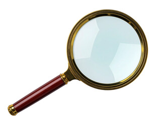 Fototapeta premium Vintage Magnifying Glass Lying Flat with Soft Shadow, Top-Down Angle, High-Resolution PNG.