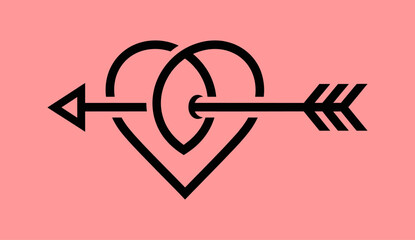 Minimalist vector symbol of two hearts intertwined (knot) with arrows