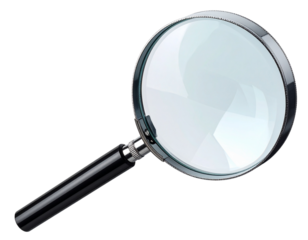 Magnifying Glass Tilted at Diagonal Angle with Light Reflection, Floating Style, High-Resolution PNG
