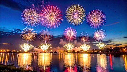 Realistic New Year Fireworks Celebration in Night Sky with Vibrant Colors