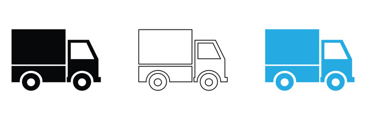 Delivery trucks for your design needs! Versatile icons in black, outline, and blue, perfect for logistics, transportation, and e-commerce projects.