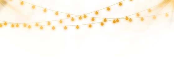 Golden Transparent String Lights Decoration with Hanging Bulbs perfect Element for Festival Banner or Holiday Invitation Background Overlay