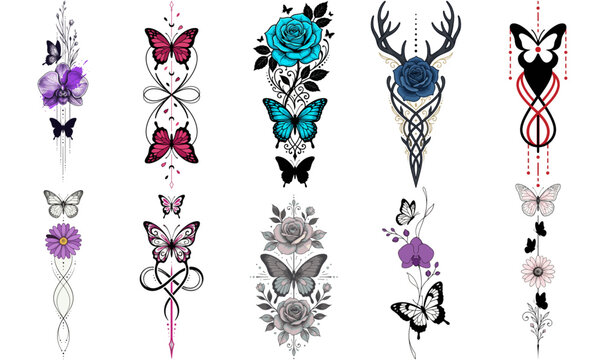 Floral an Butterfly Tattoo Design Collection Rose, Orchid, and Infinity Motifs, Floral tattoo design, butterfly tattoo, rose tattoo, orchid tattoo, infinity tattoo, minimalist tattoo, png tattoo, 