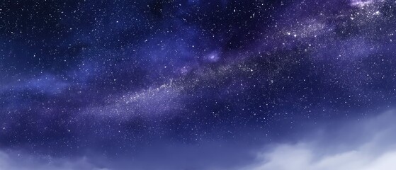 Naklejka premium Stars twinkle in a clear night sky over a serene landscape illuminated by the beauty of the Milky Way viewed from a quiet location far from city lights