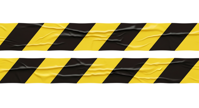 Realistic yellow and black hazard tape texture isolated on transparent background