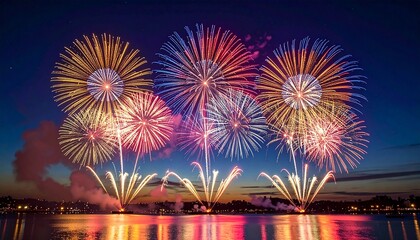 Realistic New Year Fireworks Celebration in Night Sky with Vibrant Colors