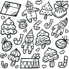 gingerbread and christmas set doodle sketch illustration