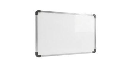 Blank square whiteboard with silver frame isolated on transparent background