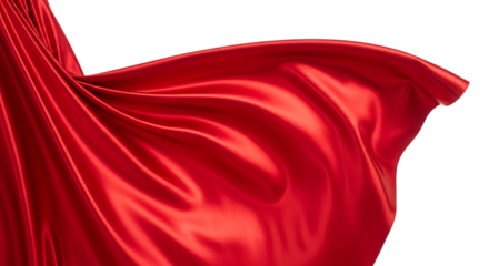 Abstract red silk fabric flowing gracefully isolated on transparent background