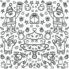 Santa Claus and Christmas set doodle sketch illustration