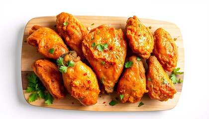 Crispy Chicken Wings on Wooden Board