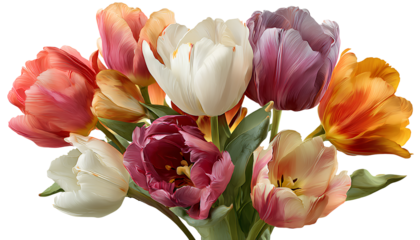 beautiful bouquet of tulips on a transparent background