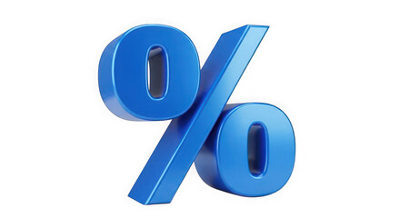 Blue 3d percent symbol isolated on transparent background