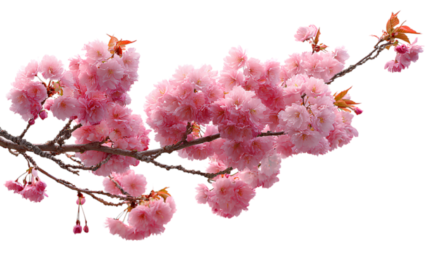 beautiful pink cherry blossoms hanging from the branches against