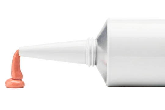 White cosmetic tube squeezing out pink cream foundation paste isolated on transparent background