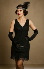 1920s stylish lady in her 30s, wearing flapper dress AI generated