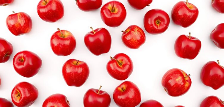 Infinite repeating pattern of red apples on white background, fruit, abstract - Powered by Adobe