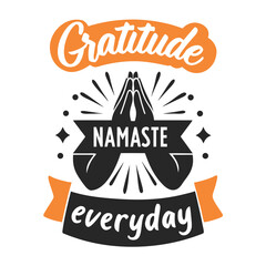 depiction shows gratitude with hands in prayer and a Namaste everyday message
