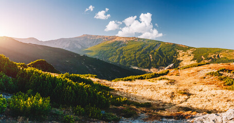 Atmospheric view of the majestic Chornohora range under a clear skies and rocky terrain. Carpathian mountains, Ukraine, Europe.