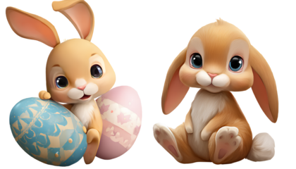 cute easter bunny and easter egg on a transparent