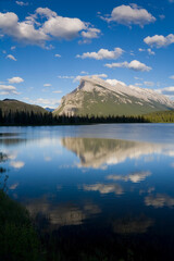 Calm water in Vermillion Lake with Mount Rundle in the background, Banff National Park, Alberta, Canada