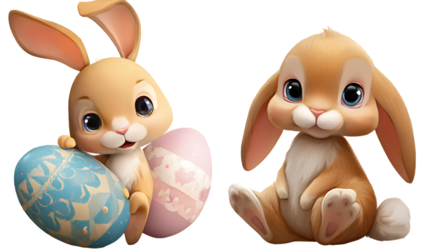 cute easter bunny and easter egg on a transparent