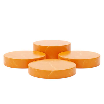 Four orange circular marble podiums arranged against a transparent background