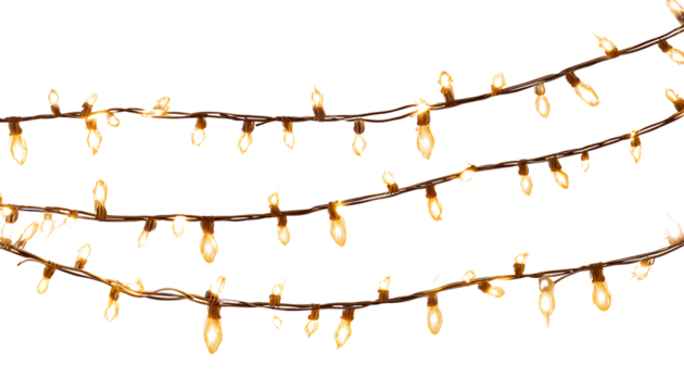 festive string lights isolated on a transparent background