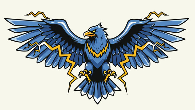 A blue eagle with yellow lightning bolts and sharp talons