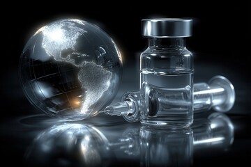 Vial and Syringe Represent Global Health Vaccination Efforts